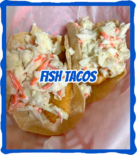 Kona's best fish tacos prepared with fresh local produce served at Keoki’s South Kona Grindz Ono Fish And Chips